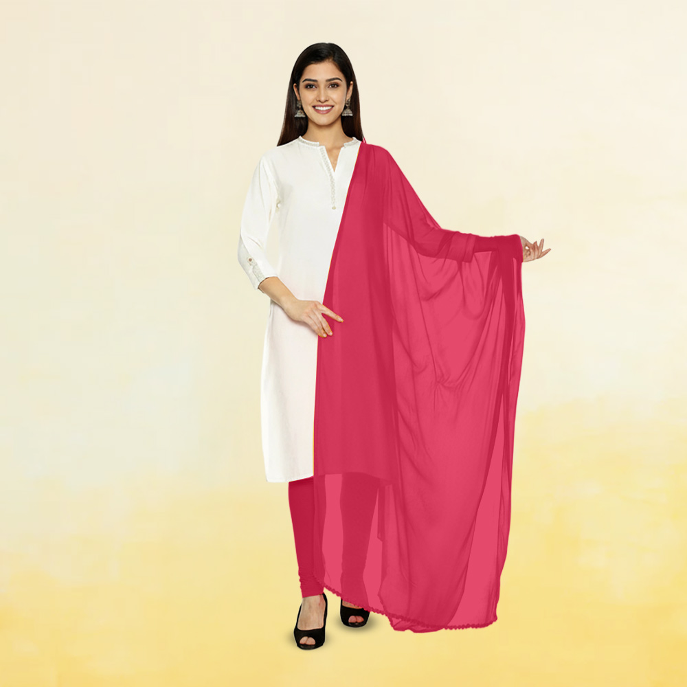 Picture of Women  Rose Pink Chiffon Solid Dailywear Dupatta